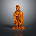 Detailed Wooden Carving Figure Of Elderly Man With Staff And Traditional Attire