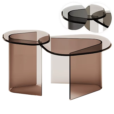 Stylish Modern Curved Glass Coffee Table with Transparent and Brown Design 3d model