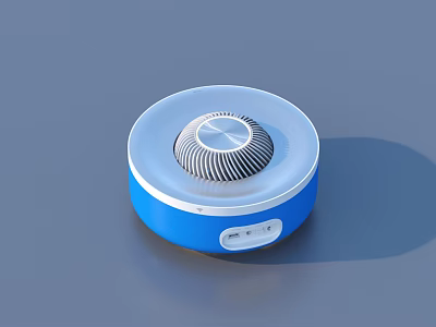 Stylish Round Blue And White Small Household Appliance With Top Grille And Bottom Control Buttons 3d model