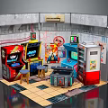 Cartoon Retro Arcade Scene Featuring Graffiti Walls Vintage Machines Old TV And Vending