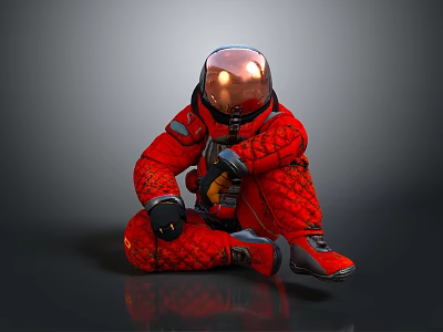 Astronaut In Red Spacesuit Sitting With Reflective Helmet For Cosmic Exploration 3d model