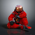 Astronaut In Red Spacesuit Sitting With Reflective Helmet For Cosmic Exploration