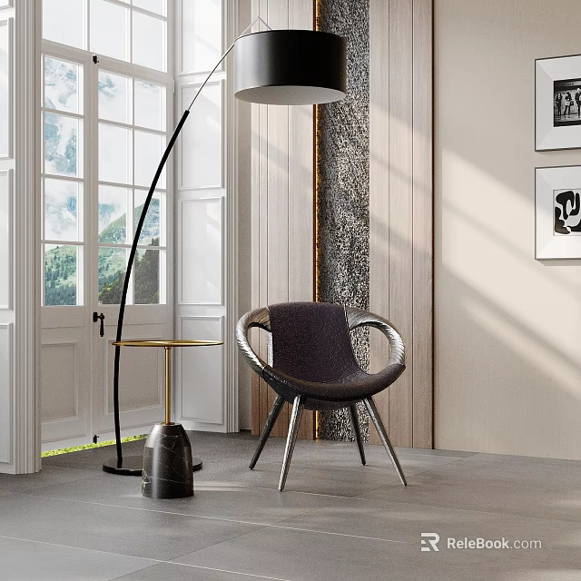 Inflatable Chair In Modern Minimalist Interior With Green Window View And Artwork 3d model 
