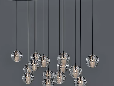 Modern Glass Spherical Pendant Lights Hanging with Black Wires in Gray Background 3d model
