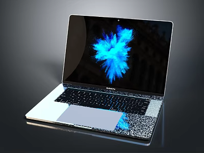 Modern Sleek Laptop With Vibrant Blue Abstract Screen And Silver Black Body Design 3d model