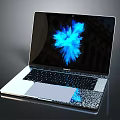 Modern Sleek Laptop With Vibrant Blue Abstract Screen And Silver Black Body Design