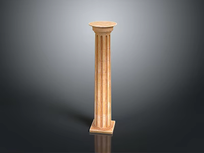 Golden Carved Column Standing in Scenic Grey Background with Black Reflective Floor 3d model