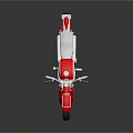 Red Vintage Motorcycle With Silver Metal Parts White Seat And Dark Background Reflection