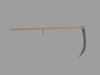 Traditional Sickle With Wooden Handle And Sharp Metal Blade On Gray Background 3d model