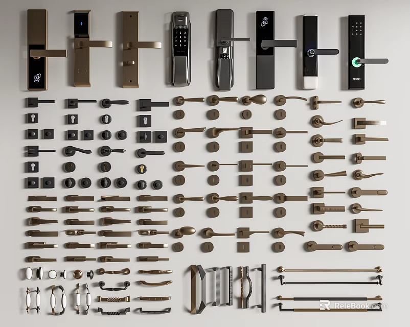 Collection of Smart and Traditional Door Handles with Various Metal Designs and Styles 3d model 