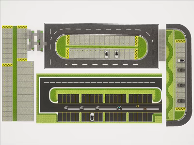 Eco Friendly Parking Lot Layout With Green Areas Circular Drive Lanes And Parking Spaces 3d model