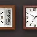 Two Wooden Wall Clocks With Digital And Analog Displays White Dials Black Numbers Hands