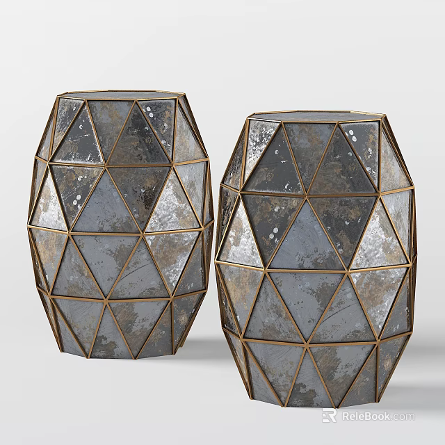 Geometric Design Stools With Metal Frame And Mirrored Gray Gold Surfaces 3d model