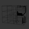 Blue Industrial Equipment Structure With Metal Frame White Cabinet And Warning Sign