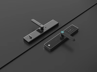 Modern Black Smart Door Handles With Digital Keypad And Lock Mechanism Design 3d model
