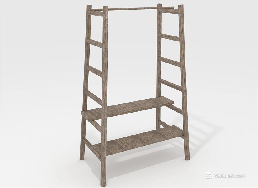 Wooden Ladder Shelf with Simple Design and Layered Storage Shelves for Home Organization 3d model 