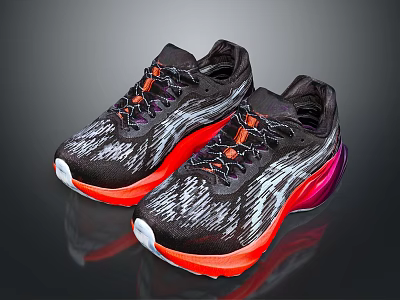 Modern Streamlined Running Shoes With Black Upper White Patterns Red Outsole And Pink Accents 3d model