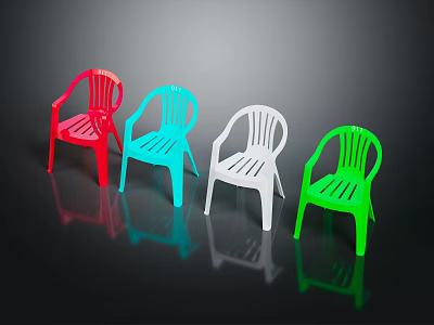 Colorful Plastic Armchairs In Red Blue White And Green For Indoor Outdoor Furniture 3d model