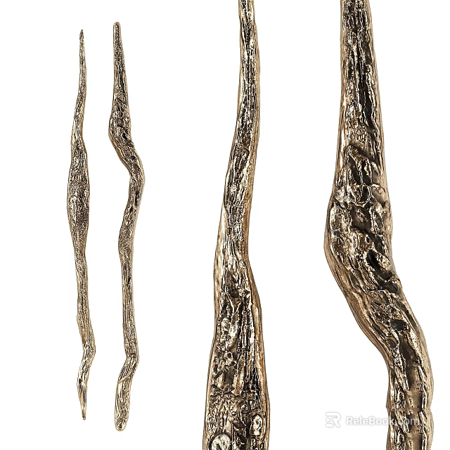 Golden Textured Twisted Decorative Branches As Stylish Home Art Ornament Piece 3d model 