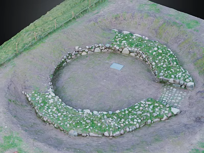 Circular Stone Garden Ornament with Grass Covered Edges and Central Square Slab 3d model