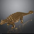 Detailed Golden Ankylosaurus Dinosaur Model With Spikes Holes On Black Background