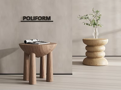 Wooden Side Tables With Stacked Design Magazine And Vase With Plant On Light Wall Floor 3d model