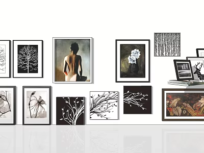 Modern Framed Wall Art With Black White Tree Floral Figure And Branch Designs 3d model