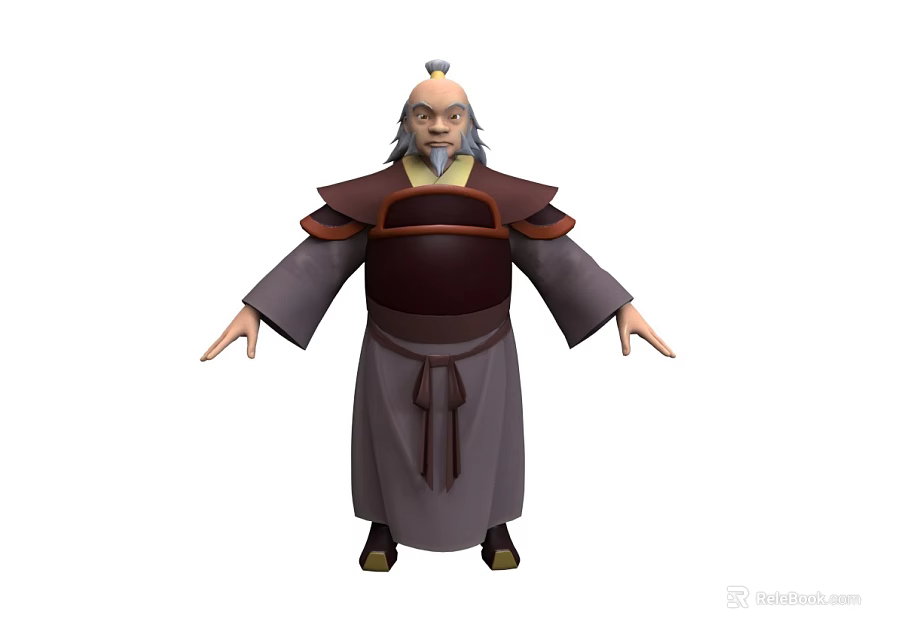 Elderly Man In Traditional Robe With Gray Hair Long Beard And Arms Outstretched 3d model 