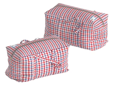 Set of Two Red White Blue Checkered Travel Storage Luggage Bags 3d model