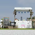 FILA Outdoor Booth Scene With White Tent Blackboard Sign Bicycle And Decorative Flags