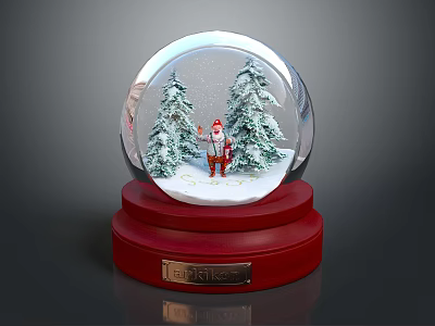 Decorative Snow Globe Ornament Set With Santa Claus Pine Trees And Red Lenox Base 3d model