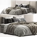 Modern Double Bed With Soft Gray Bedding Brown Blanket And Bedside Tables 3d model