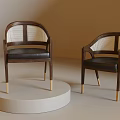 Modern Accent Chairs With Wooden Frame Rattan Backrest Black Leather Seat And Gold Metal Legs