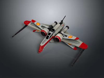 Red and Gray Sci-Fi Aircraft Model With Streamlined Wings Yellow Markings and Engines 3d model