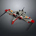 Red and Gray Sci-Fi Aircraft Model With Streamlined Wings Yellow Markings and Engines