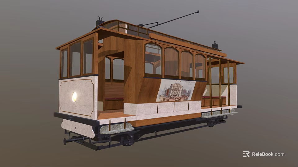 Vintage Style Tram Car With Wooden Exterior And Classic Details 3d model 