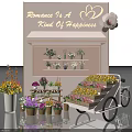 Romantic Flower Display With Shelves Cart And Colorful Potted Plants