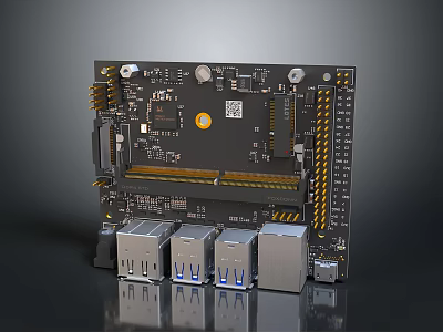 Detailed Electronic Circuit Board With USB Ports And Integrated Circuit Components 3d model
