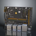 Detailed Electronic Circuit Board With USB Ports And Integrated Circuit Components