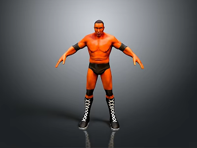 Shirtless Male Wrestler In Black Trunks With Wristbands And Checkered Boots On Gray Background 3d model