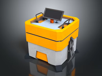 Practical Yellow and Gray Square Household Item with Monitor Handles and Small Items on Top 3d model