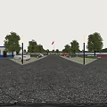 Aerial Planning of Police Station Exterior with White Blue Facade Police Signage and Security Gate