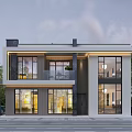 Modern Two Story Detached Villa Exterior Design With Large Glass Windows And Balcony