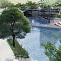 Serene Garden Landscape Design With Swimming Pool Lush Trees Stone Pathway And Loungers