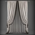 Modern Elegant Striped Curtains With Layered Design And Decorative Ties 3d model