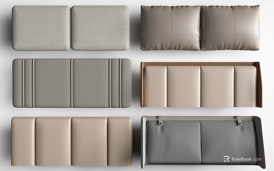Upholstered Wall Panels In Various Styles With Neutral Tones And Textured Patterns 3d model 