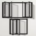 Decorative Black Foldable Frames With Open Glass Panels On White Wall 3d model