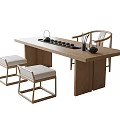 Modern Minimalist Wooden Tea Table and Chairs with Tea Sets and Stools
