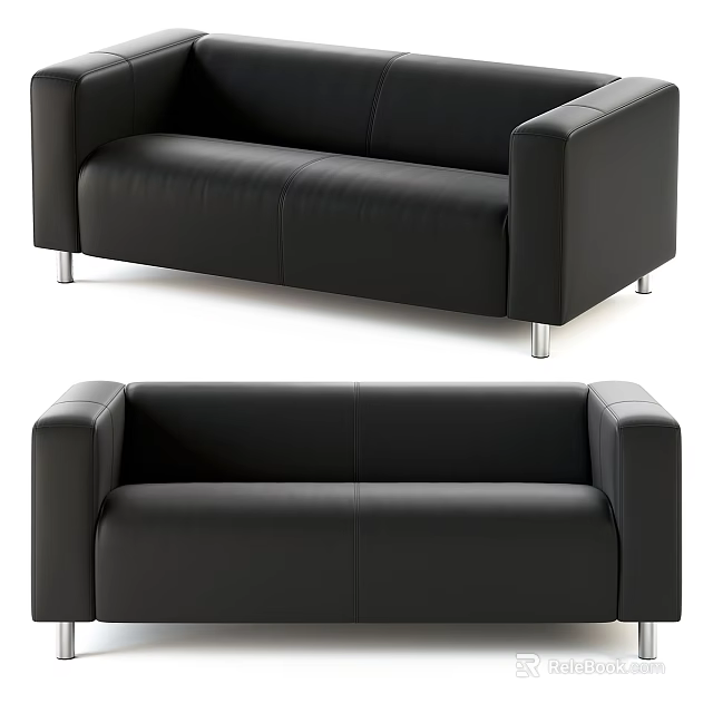 Modern Style Black Leather Leisure Sofa Set For Living Area 3d model 