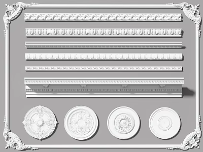Various Styles of Gypsum Cornice and Ceiling Medallions for Interior Decoration 3d model